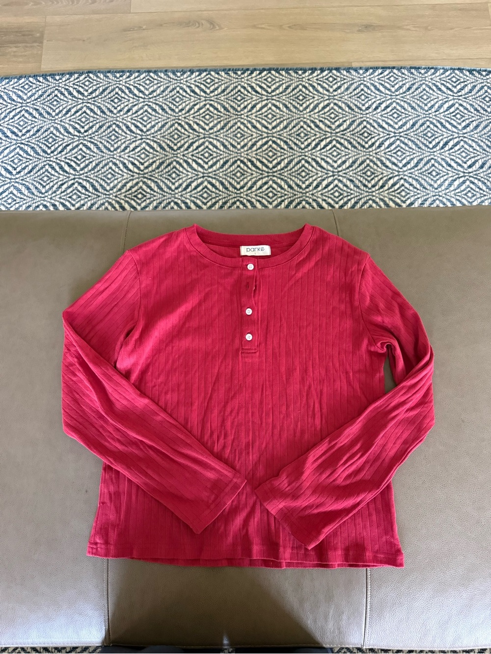 Dante Ribbed Henley Long Sleeve Top in Deep Pink